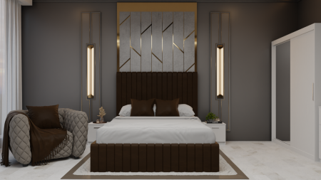 MOBILIER COMPLET DORMITOR - Dormitor Cairo Pat Tapitat Dressing 2 Usi Cu Oglinda Alb