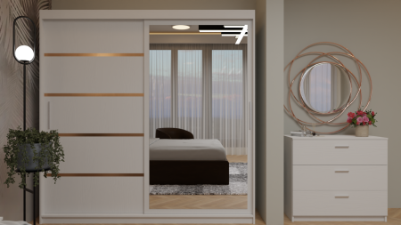 Dormitor Cairo Pat Tapitat Dressing 200x200 Alb Cu Oglinda [2]