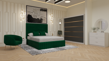 Dormitor Cairo Pat Tapitat Dressing 200x200 Alb&Gri Antracit [1]