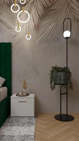 Dormitor Cairo Pat Tapitat Dressing 200x200 Alb&Gri Antracit Cu Oglinda [3]