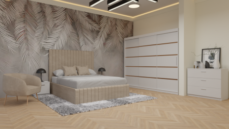 Dormitor Cairo Tapitat Dressing 250x200 3 Usi Alb [4]