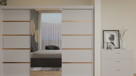 Dormitor Cairo Tapițat Dressing 250x200 3 Uși Cu Oglinda Alb [3]