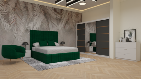 Dormitor Cairo Tapitat Dressing 250x200 3 Usi Cu Oglinda Alb&Gri Antracit [4]