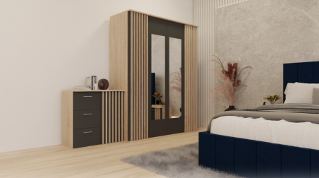 Dormitor Dallas Cu Pat Nobless Tapițat Albastru [4]