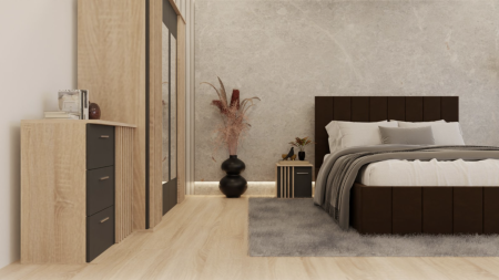 Dormitor Dallas Cu Pat Nobless Tapițat Maro [2]