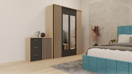 Dormitor Dallas cu Pat Nobless Tapițat Turcoaz [3]