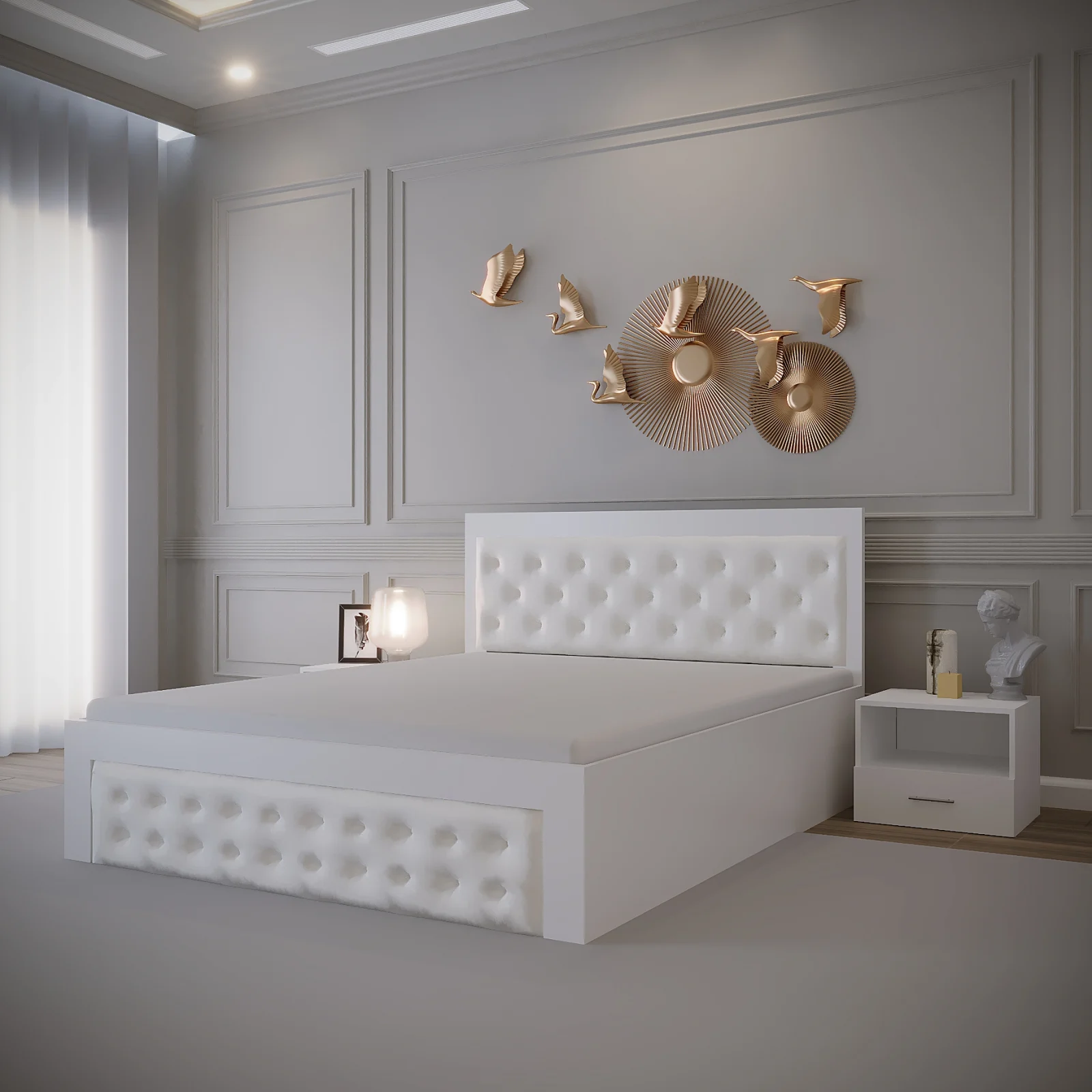 Dormitor Imperia Tapitat Alb 4 Usi Dressing V2 [2]