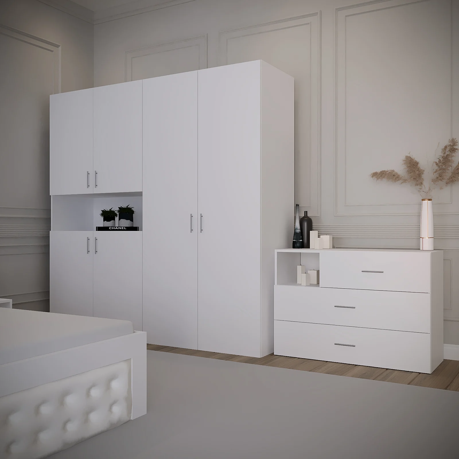 Dormitor Imperia Tapitat Alb 4 Usi Dressing V2 [3]