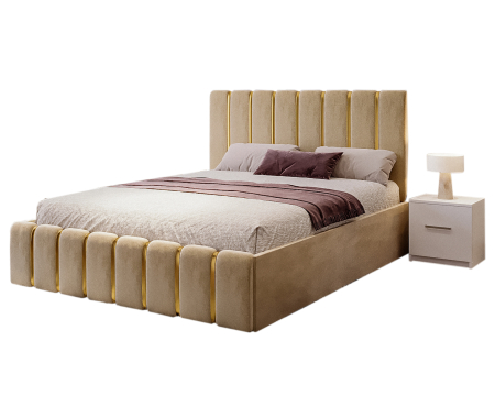 Dormitor LUX cu Pat Tapițat cu dulap 250x200 uși glisante Sonoma cu Oglinda, noptiere și comodă [5]