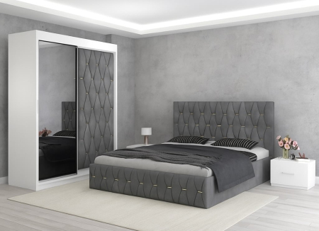 MALDIVE - Dormitor Maldive cu Dressing Tapițat 150x200+Oglinda