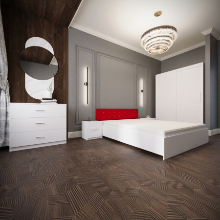 MOBILIER COMPLET DORMITOR - Dormitor Monticelli Alb&Rosu Tapitat 2 Usi