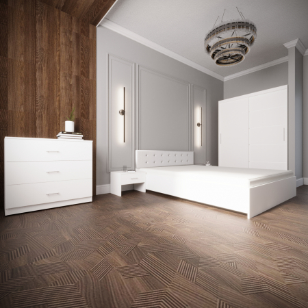 MOBILIER COMPLET DORMITOR - Dormitor Monticelli Alb Tapitat 2 Usi