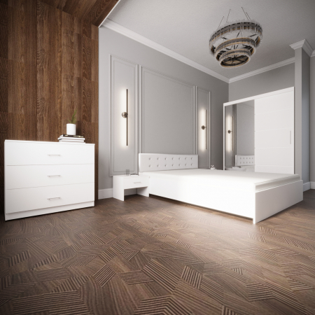 MOBILIER COMPLET DORMITOR - Dormitor Monticelli Alb Tapitat 2 Usi cu Oglinda