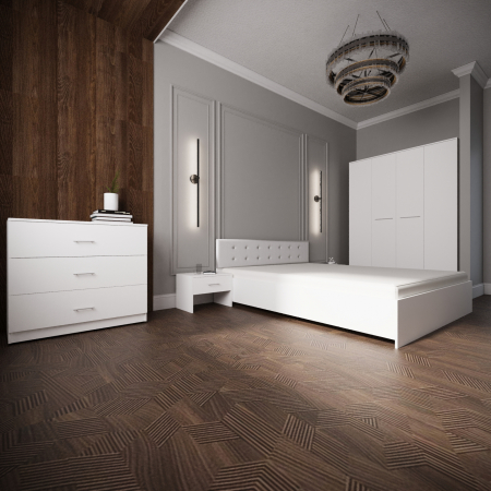MOBILIER COMPLET DORMITOR - Dormitor Monticelli Alb Tapitat 4 Usi