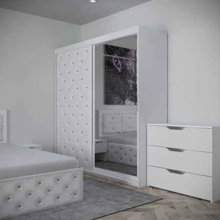 Dormitor Monticelli New Alb Tapitat 2 Usi cu Oglinda [2]