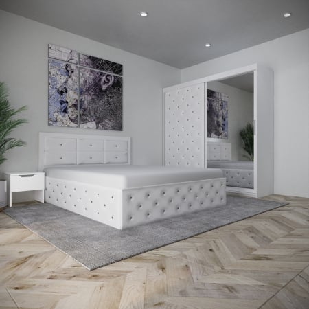 Seturi Dormitor - Dormitor Monticelli New Alb Tapitat 2 Usi cu Oglinda