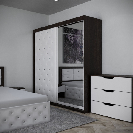 Dormitor Monticelli New Wenge&Alb Tapitat 2 Usi cu Oglinda [3]
