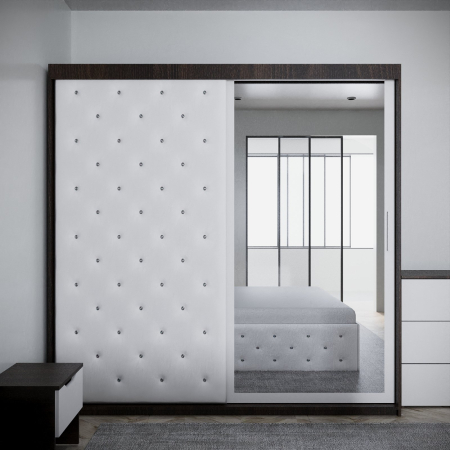 Dormitor Monticelli New Wenge&Alb Tapitat 2 Usi cu Oglinda [4]