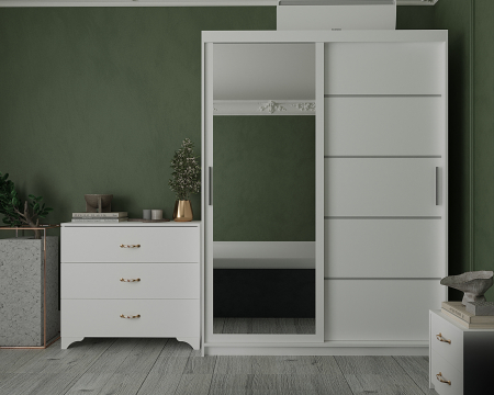 Dormitor Nevada Tapitat cu Oglinda Alb&Gri [3]