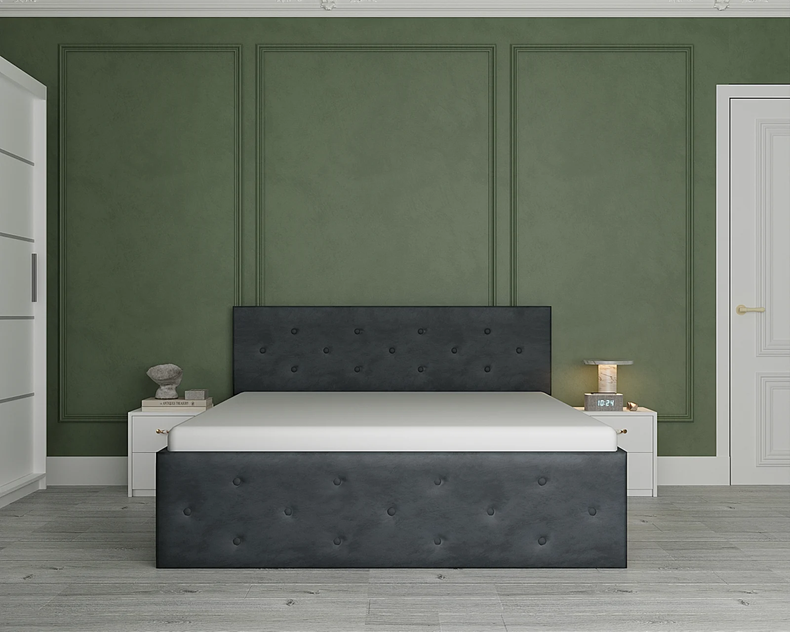 Dormitor Nevada Tapitat cu Oglinda Alb&Gri [4]