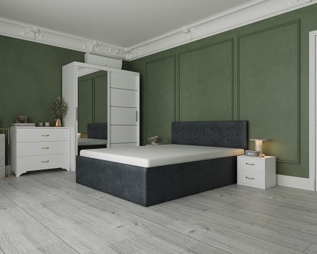 Seturi Dormitor - Dormitor Nevada Tapitat cu Oglinda Alb&Gri