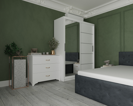 Dormitor Nevada Tapitat cu Oglinda Alb&Gri [1]