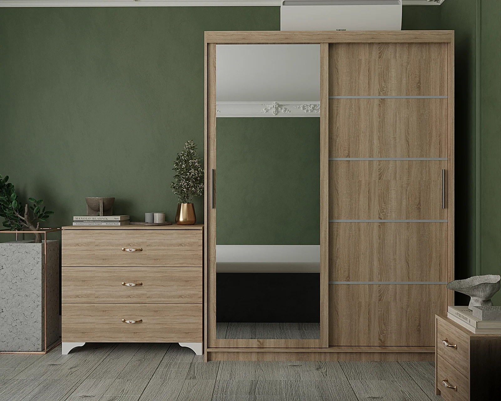 Dormitor Nevada Tapitat cu Oglinda Sonoma&Gri [4]