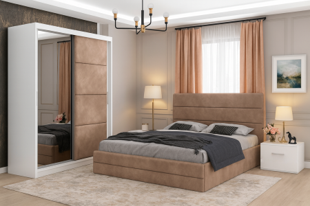 MOBILIER COMPLET DORMITOR - Dormitor Nova cu Dressing Tapițat 150x200+Oglinda