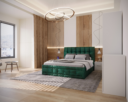 Dormitor Regal Tapitat Verde Smarald 2 Usi Alb cu Oglinda [3]