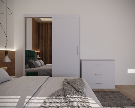 Dormitor Regal Tapitat Verde Smarald 2 Usi Alb cu Oglinda [2]