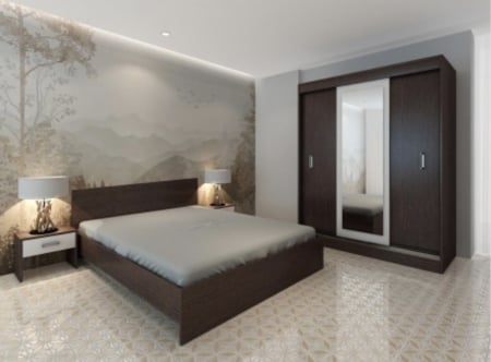 MOBILIER COMPLET DORMITOR - Dormitor Tosca Dressing 3 Usi Wenge&Alb