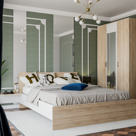 MOBILIER COMPLET DORMITOR - Dormitor Wooden Alb&Sonoma