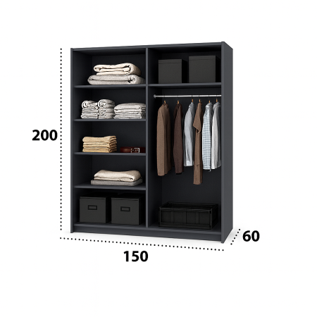 Dressing Emporio Antracit cu uși glisante Albe 150x200 [1]