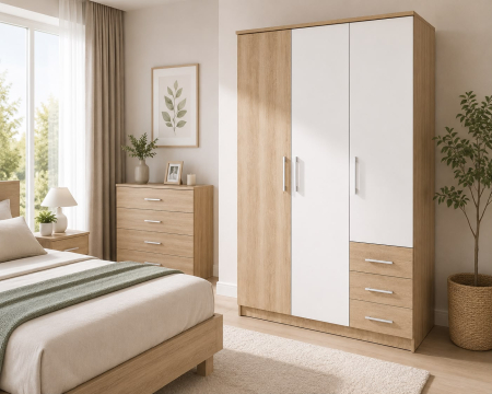 Mobilier Dormitor - DULAP 3 USI - 3 SERTARE ALB