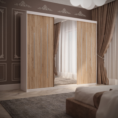 Dulap Kenzo Space 230*200 Cu Oglinda Alb&Sonoma [1]