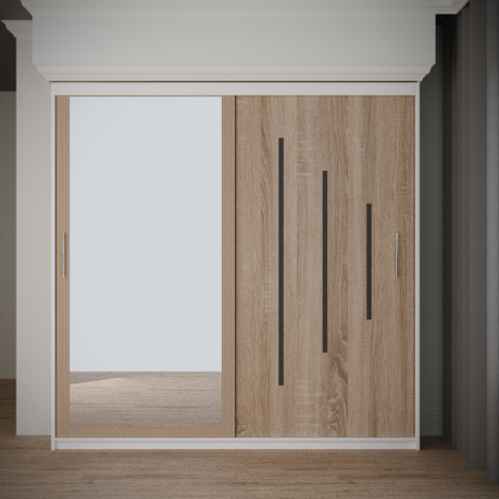 DRESSING/DULAP - Dulap Kenzo Space cu Oglinda 200*200 Alb&Sonoma