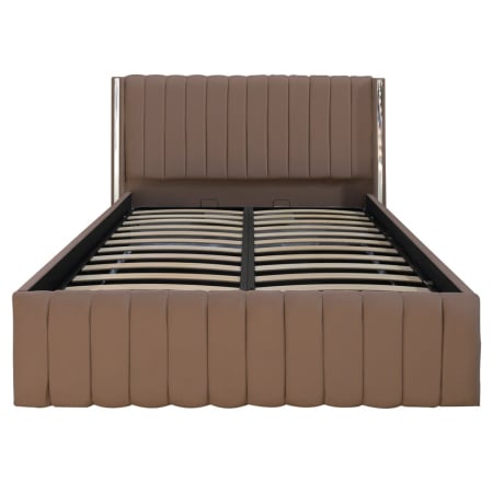 PATURI TAPITATE CU SOMIERA RABATABILA - Pat Cairo New Bandă Argintie 140x200 cu Somieră Rabatabilă