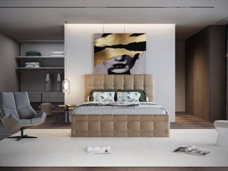 PATURI TAPITATE - Pat Regal Tapitat Bej fara Saltea 160x200