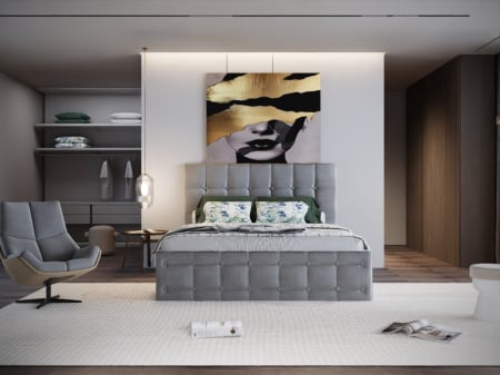 PATURI TAPITATE - Pat Regal Tapitat Gri fara Saltea 160x200