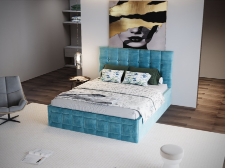 Pat Regal Tapitat Turcoaz fara Saltea 160x200 [2]