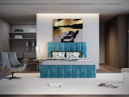 PATURI TAPITATE - Pat Regal Tapitat Turcoaz fara Saltea 160x200