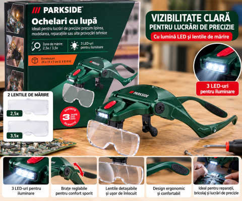 CASĂ& GOSPODĂRIE - Ochelari cu lupă și lumină LED Parkside