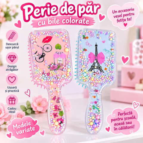 ACCESORII - Perie de păr pentru copii cu bile colorate