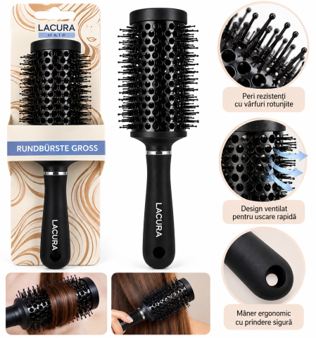 ACCESORII - Perie rotundă mare pentru coafat și volum, Lacura Hair