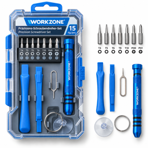 CASĂ& GOSPODĂRIE - Set 15 piese șurubelniță de precizie Workzone – cu accesorii