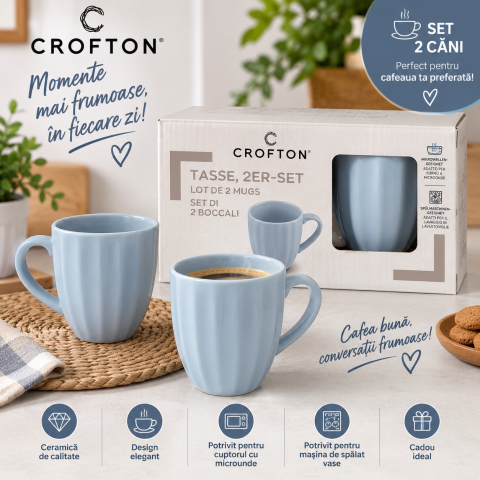 BUCĂTĂRIE - Set 2 căni Crofton din ceramică – bleu