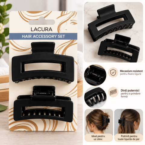 ACCESORII - Set 2 clame de păr negre
