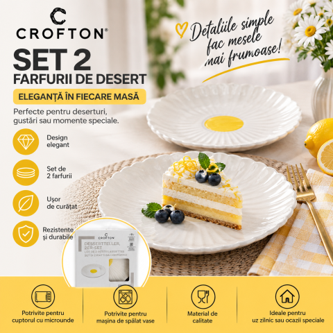 OUTLET - Set 2 farfurii pentru desert Crofton – alb