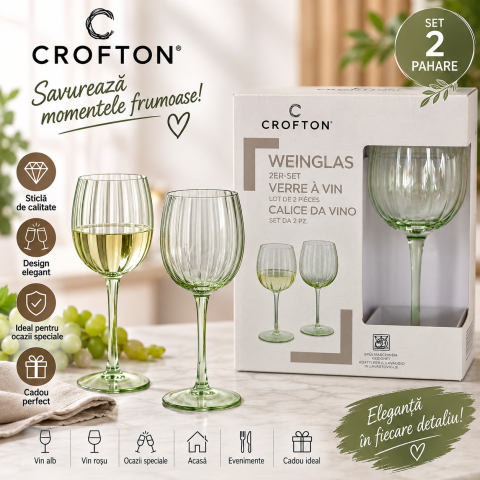 BUCĂTĂRIE - Set 2 pahare de vin Crofton din sticlă – design elegant