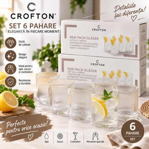 OUTLET - Set 6 pahare Crofton din sticlă – design elegant